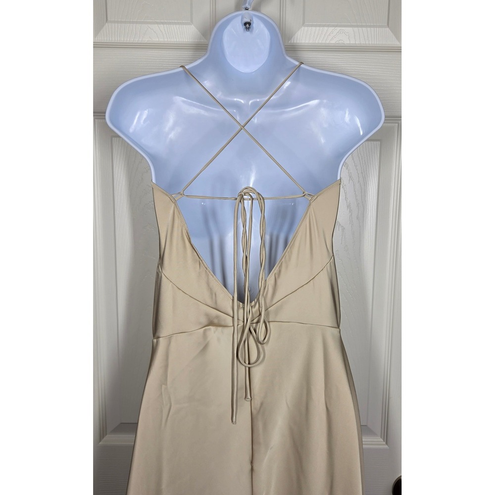 Gap Studio Satin Slip Dress Champagne Beige Maxi Formal Strappy Back Size 8 Chic - Picture 5 of 9